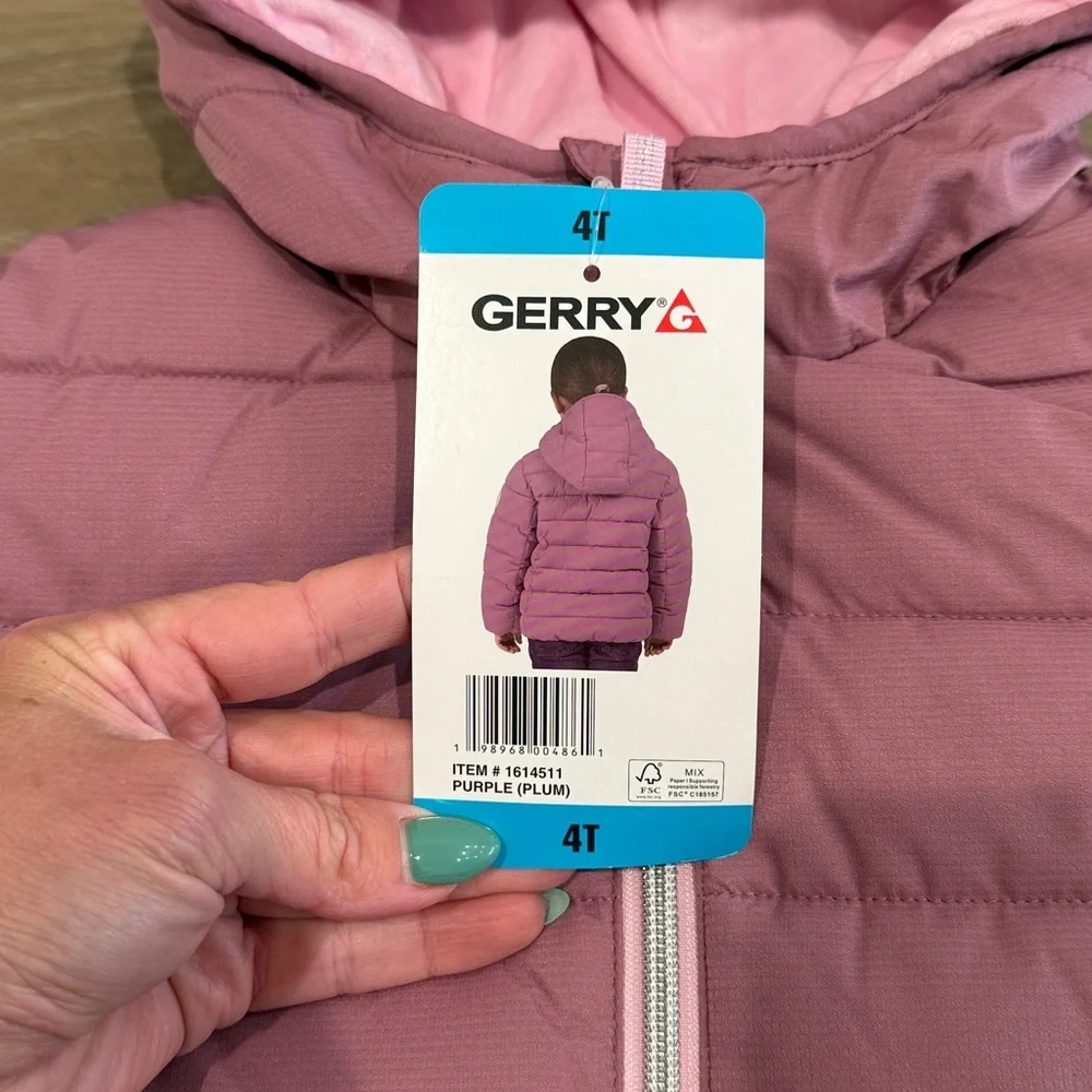 GERRY Purple Pink Lined Bubble Jacket Full Zip Winter Warm Coat Size Girls‎ 4T